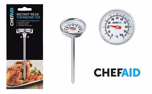 Chef Aid Instant Meat Thermometer in Silver with Stainless Steel Probe and Easy to Read Round Dial, 0 to 100 Degrees Celsius – 3