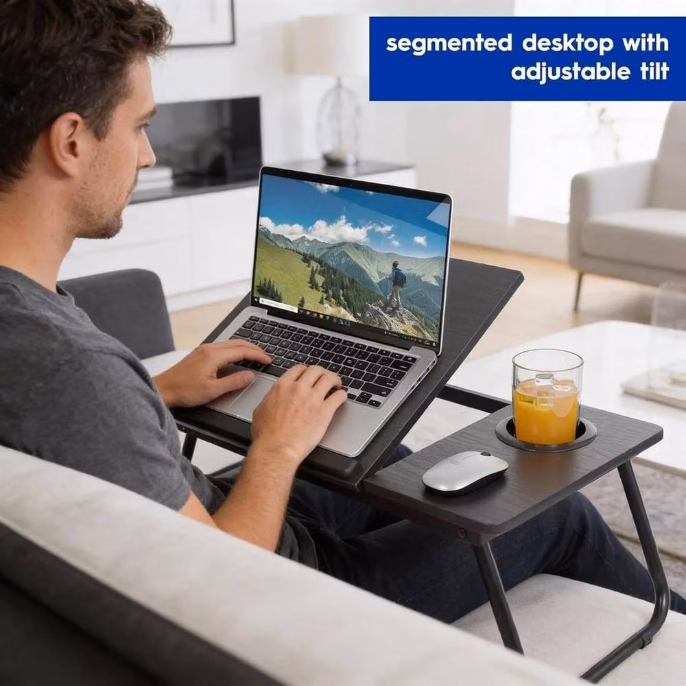 VOGREX Black Portable Folding Lap Desk with Cup Holder – 2