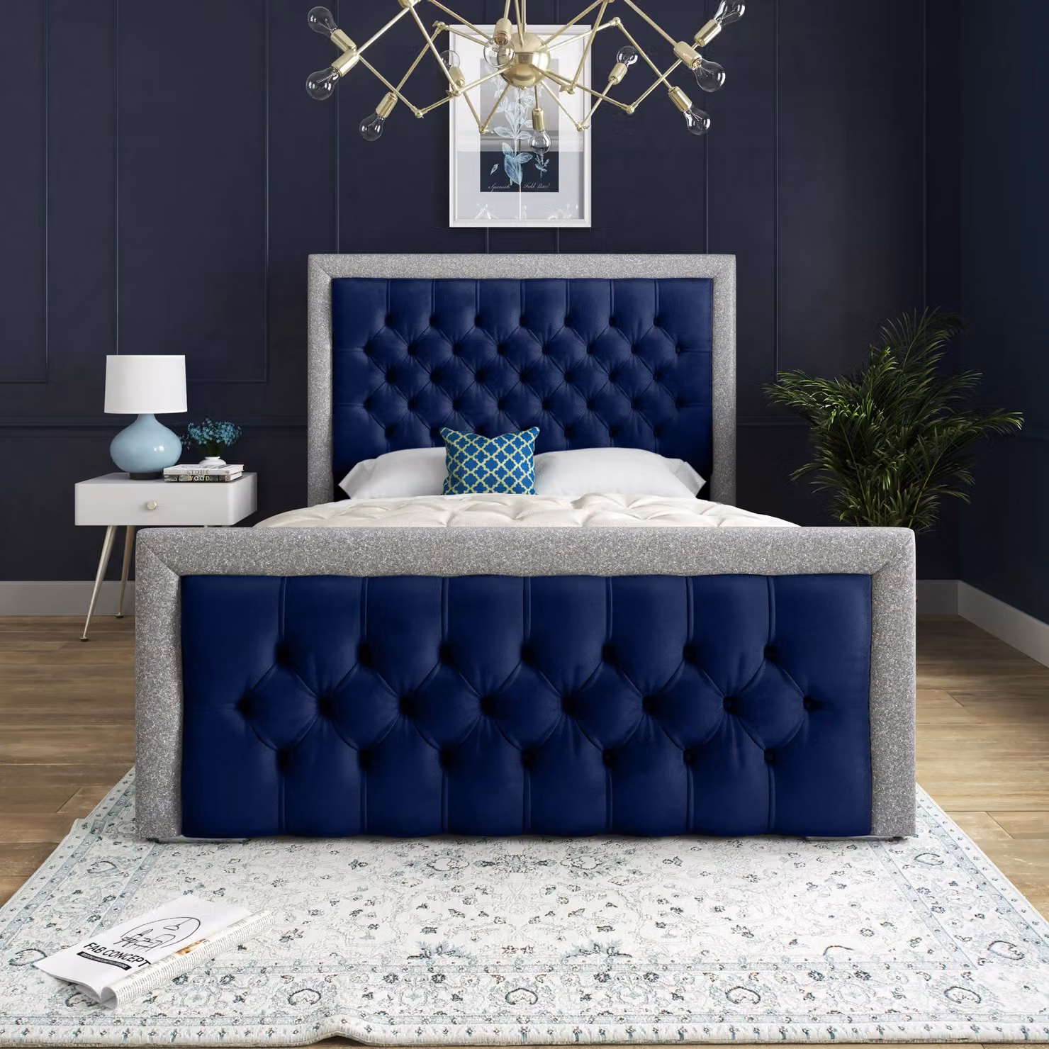 DS Living Cheltenham Blue Velvet Upholstered Bed Frame W/D/H: 180 x 200 cm – 3