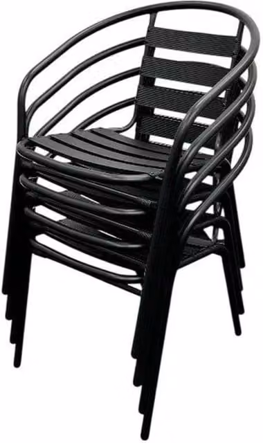 NESTLUNE Set of 4 Black Matt Powder Coated Steel Stackable Garden and Patio Chairs