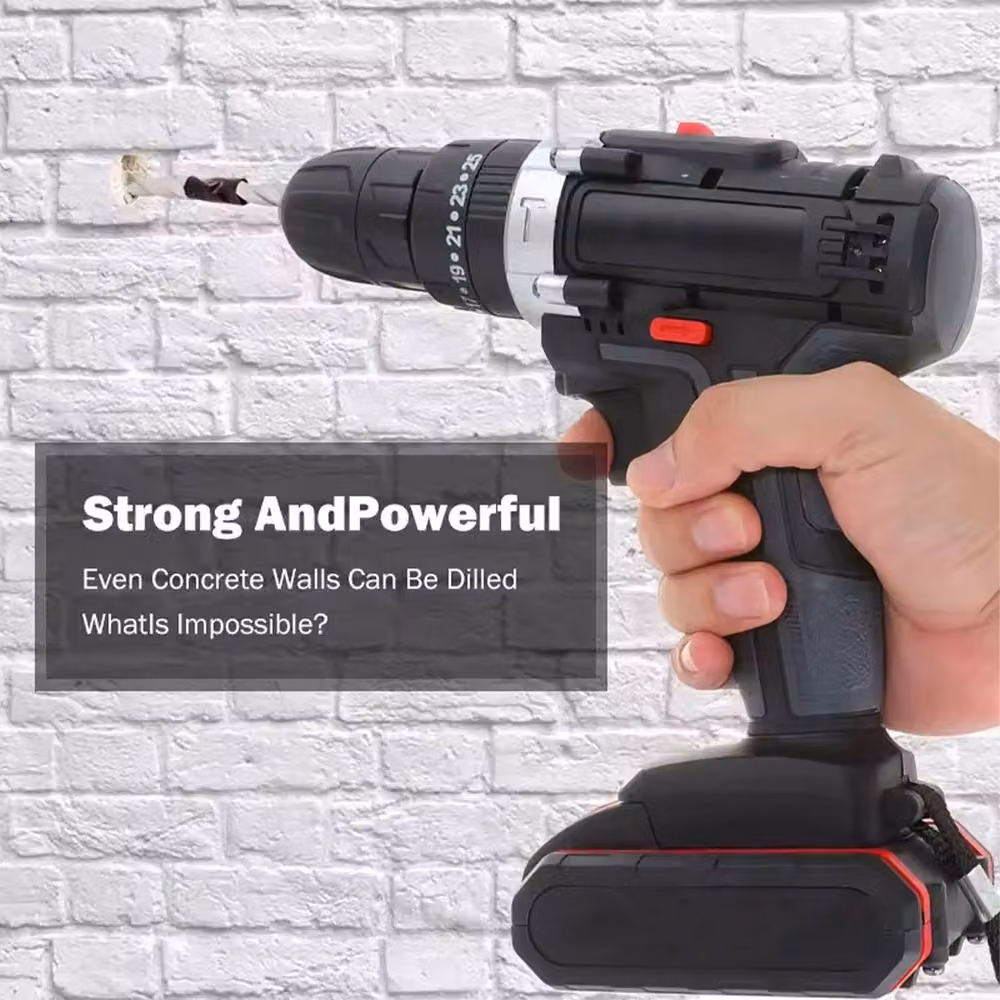 VOGREX 48V Cordless Hammer Drill and Impact Driver Set with 2 Rechargeable Batteries in Black – 3