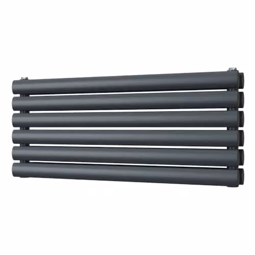 UK Radiators Omeara Axis Anthracite Elliptical Tube Horizontal Designer Double Panel Radiator W: 80 cm, H: 34.8 cm – 2