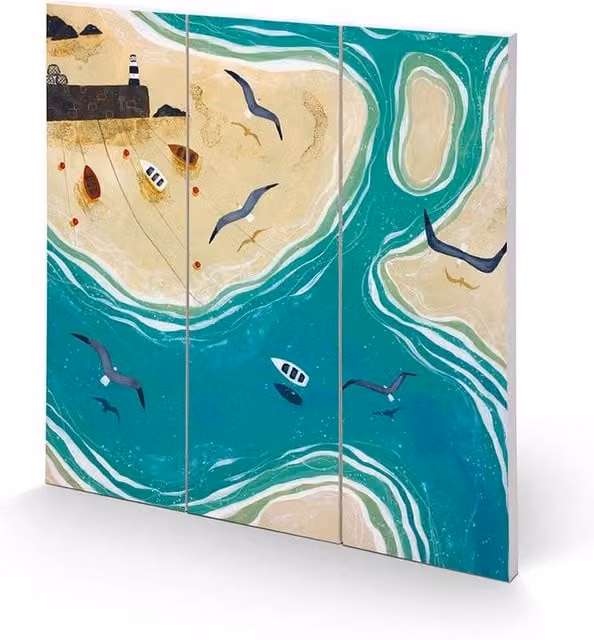 Julia Crossland Summer Days Square Wood Wall Plaque in Blue and Multicolour – 1