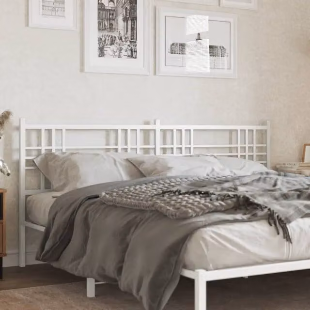 Berkfield Home Classic Metal Headboard in White, 200cm – 1