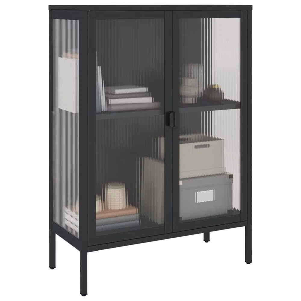 Berkfield Home Modern Black Sideboard with Glass and Metal, W/D/H: 75 x 35 x 105 cm – 3