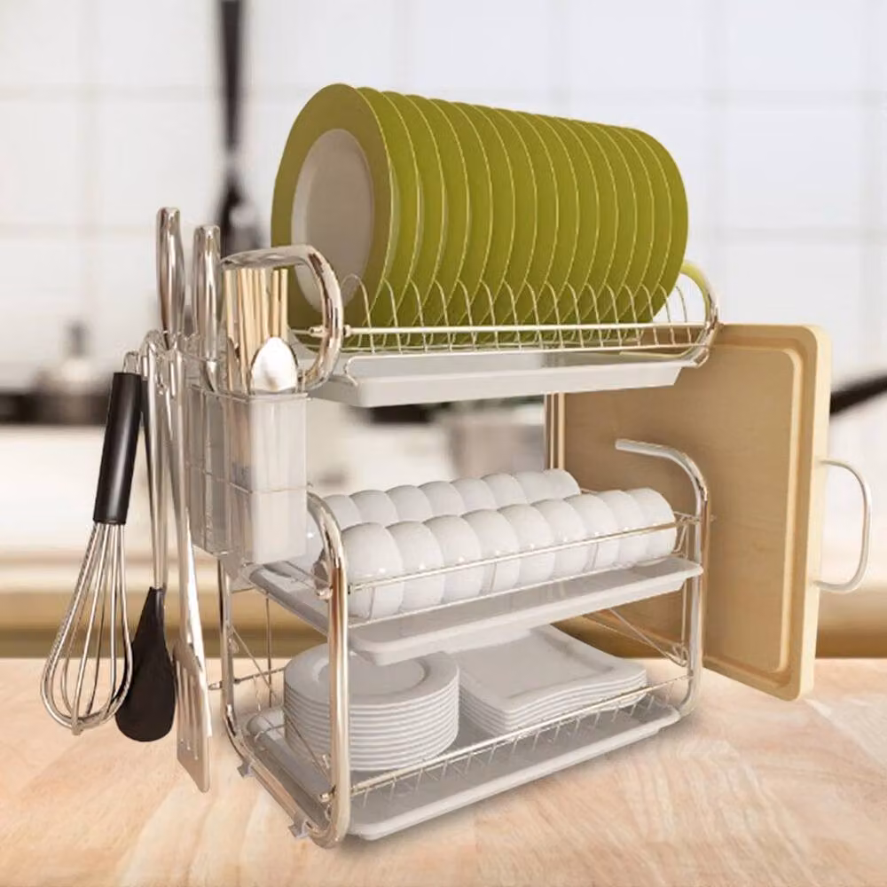 KORVIXA Large Square Dish Drying Rack Drainer in White, W/D: 100 x 100 cm – 2