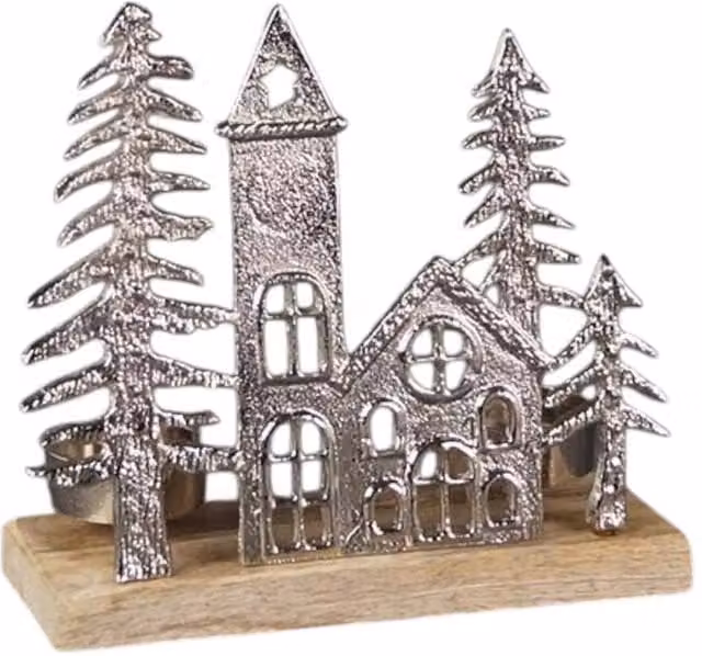 Four Candle Metal Townscape Tealight Holder in Silver – 1