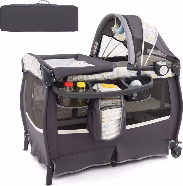 Costway Baby Crib Bassinet Bed in Grey