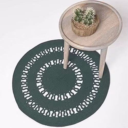Homescapes Green Crochet Braided Round Rug, Diameter: 90 cm – 3