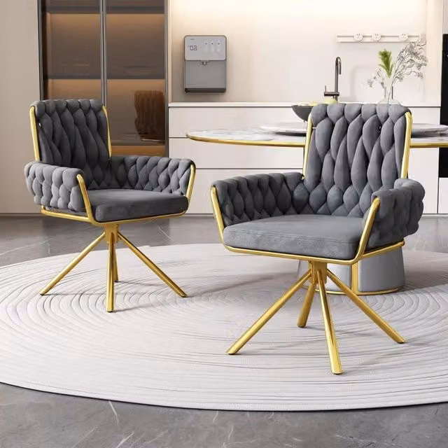 Chilli Seating Grey Velvet Swivel Dining Armchairs with Armrests, Set of 2