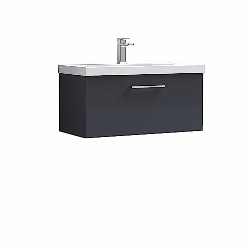 Balterley Wall Hung Single Drawer Vanity Unit with Basin in Dark Grey, W: 81.0 cm, D: 39.0 cm, H: 39.9 cm – 1