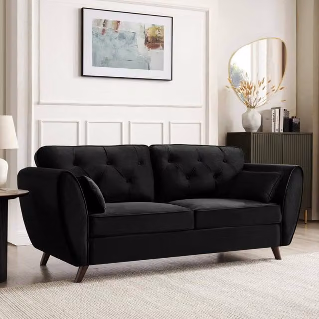 Home Detail Mona 3 Seater Chesterfield Sofa in Black Velvet Fabric – 1