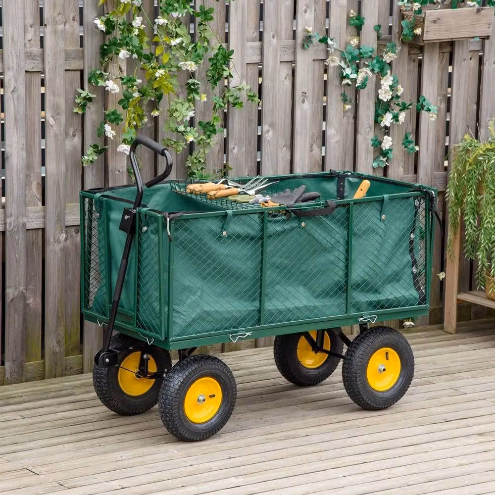 VOGREX Heavy Duty Garden Cart Trolley Wheelbarrow Trailer in Green – 3