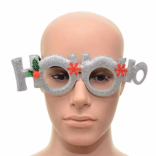 Shatchi Silver and Red Ho Ho Ho Christmas Party Glasses Novelty Photo Props
