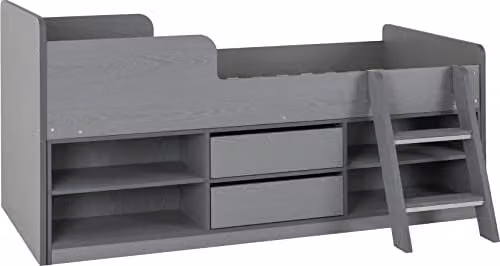 Seconique Felix Single Low Sleeper Bed with Drawers, Grey, H: 131 cm x W: 90 cm x D: 198 cm