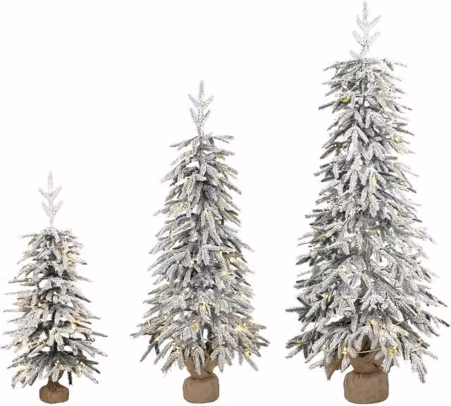 HOMCOM Set of 3 Prelit Flocked Artificial Christmas Trees with Warm White LED Lights