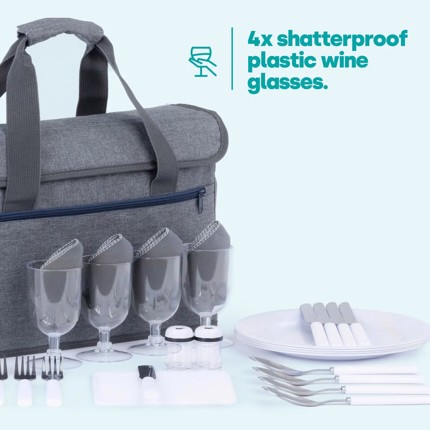 LIVIVO 4 Person Picnic Briefcase Bag with Tableware Set in Grey – 2