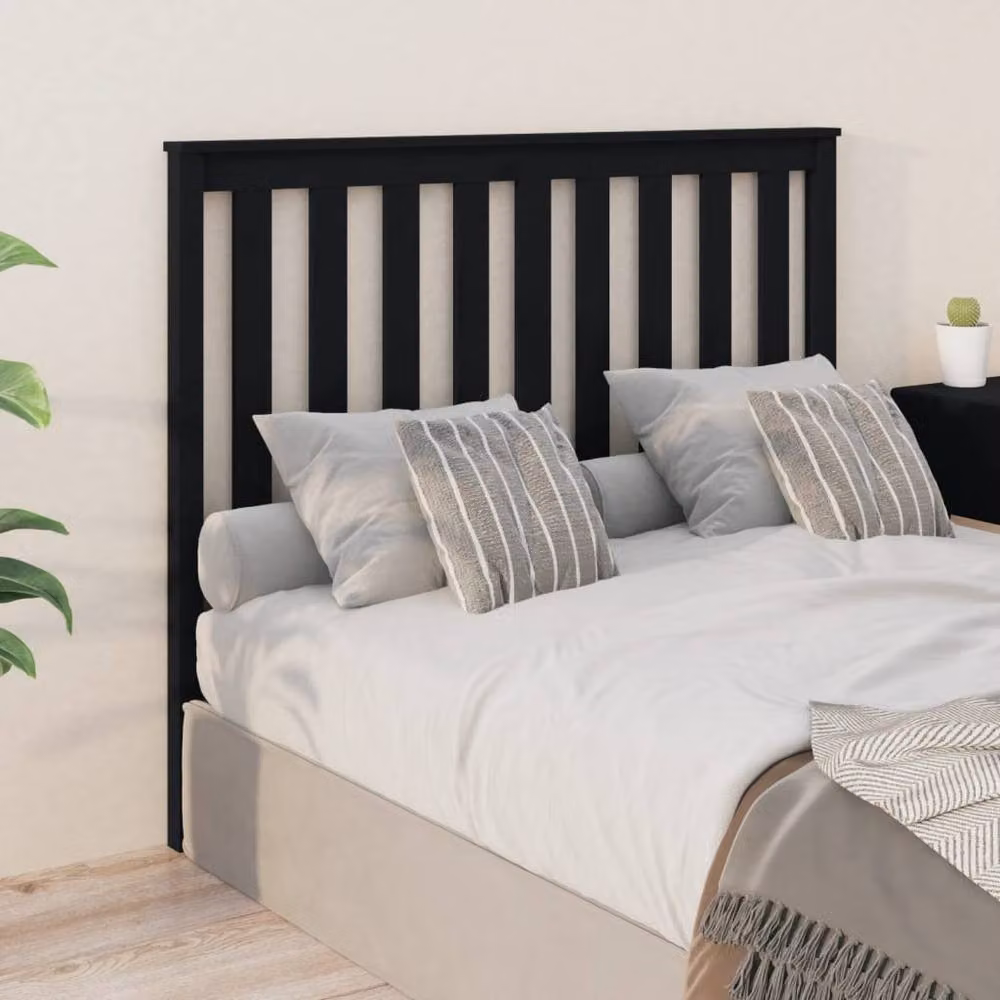 Berkfield Home Black Rustic Solid Pine Wood Bed Headboard W: 146 cm, D: 6 cm, H: 101 cm – 2