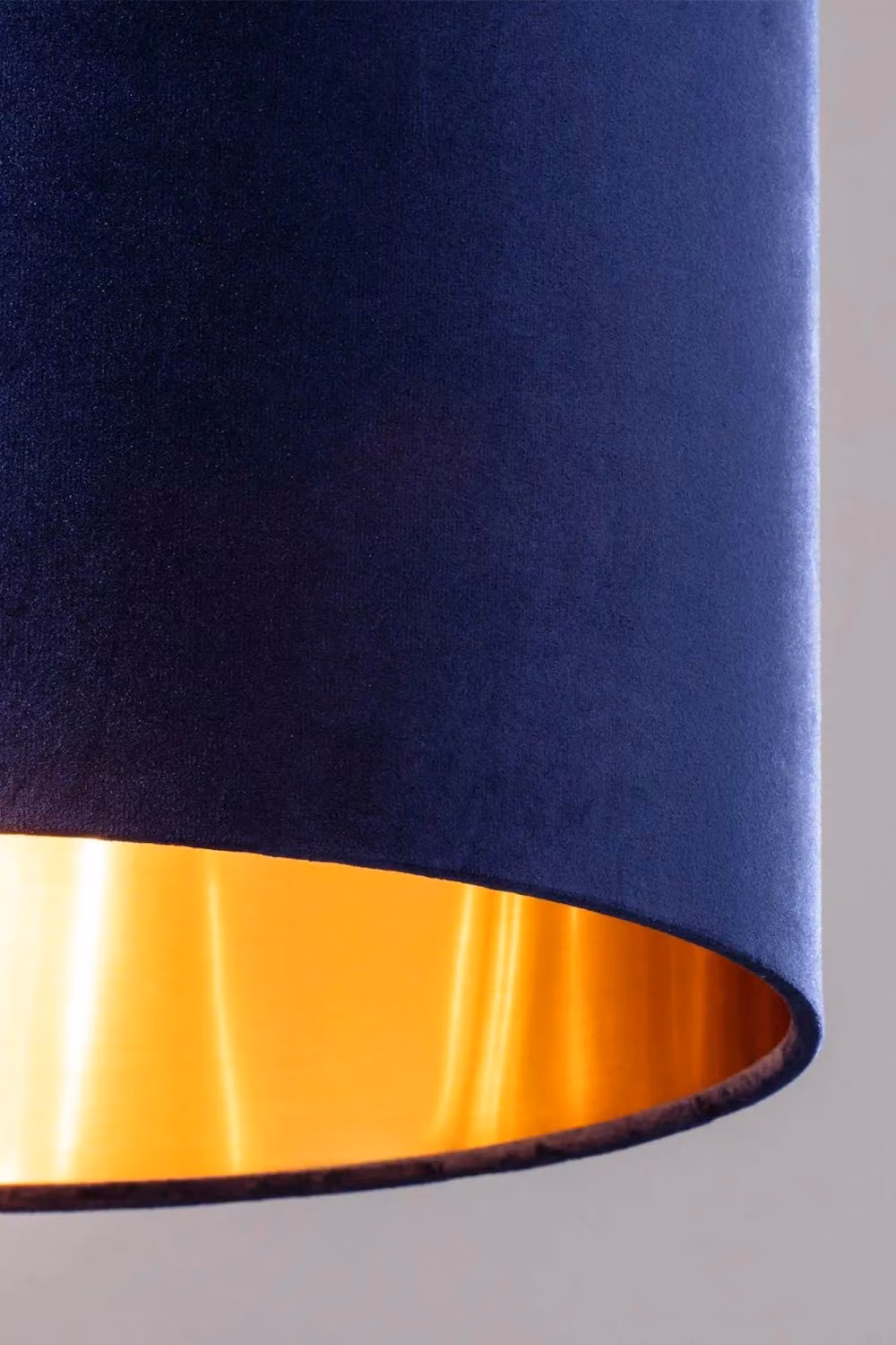BHS Lighting Large Navy Blue Velvet Cylinder Easy Fit Light Shade with Gold Brass Details – 2