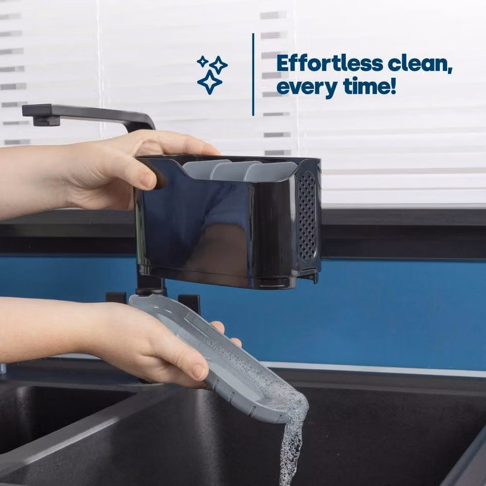 NESTLUNE Black Plastic Sink Caddy with Foam Soap Dispenser and Drainage System – 6