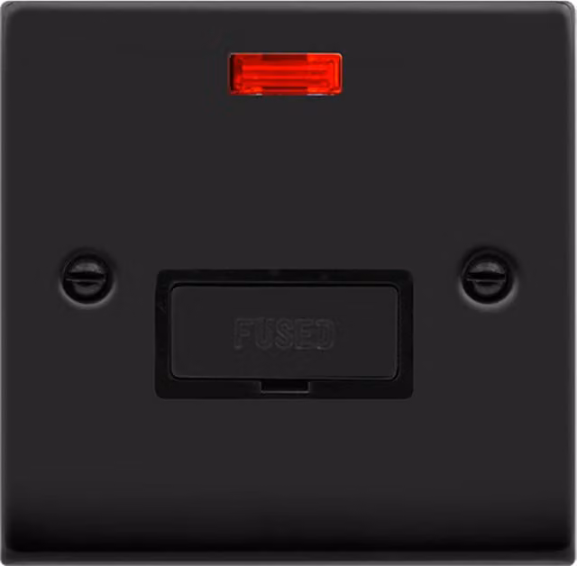 SE HOME Modern Black 13A Fused Ingot Connection Unit with Neon Socket and Plastic Plate