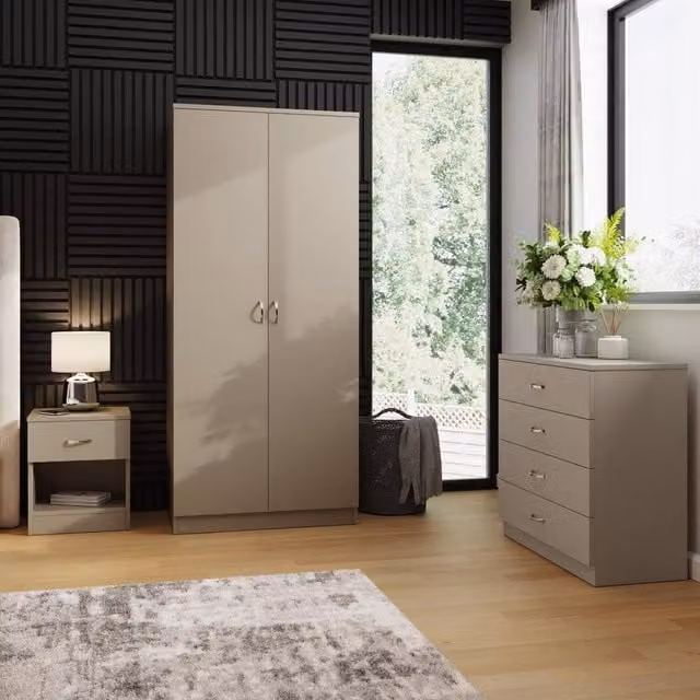 FWStyle Putty 3 Piece Modern Bedroom Furniture Set in Beige – 1