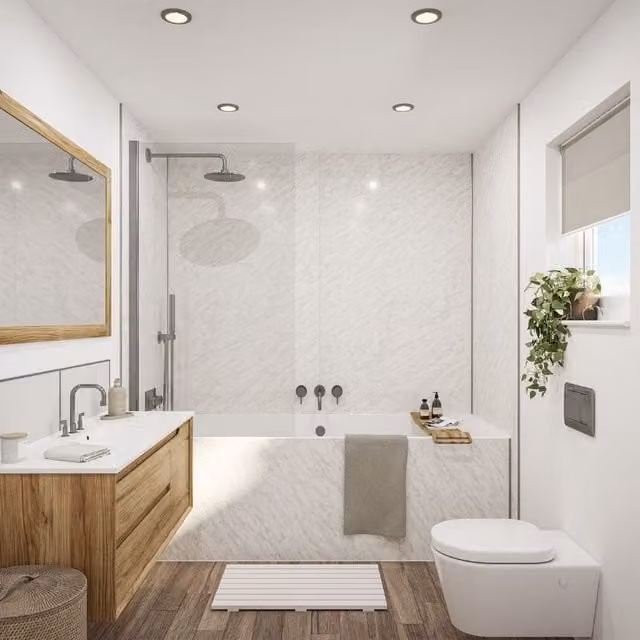 Wetwall Carrara Marble Stone Look Laminate Wall Panel with Tongue and Groove, W: 88.0 cm, H: 242.0 cm, D: 1.1 cm, White