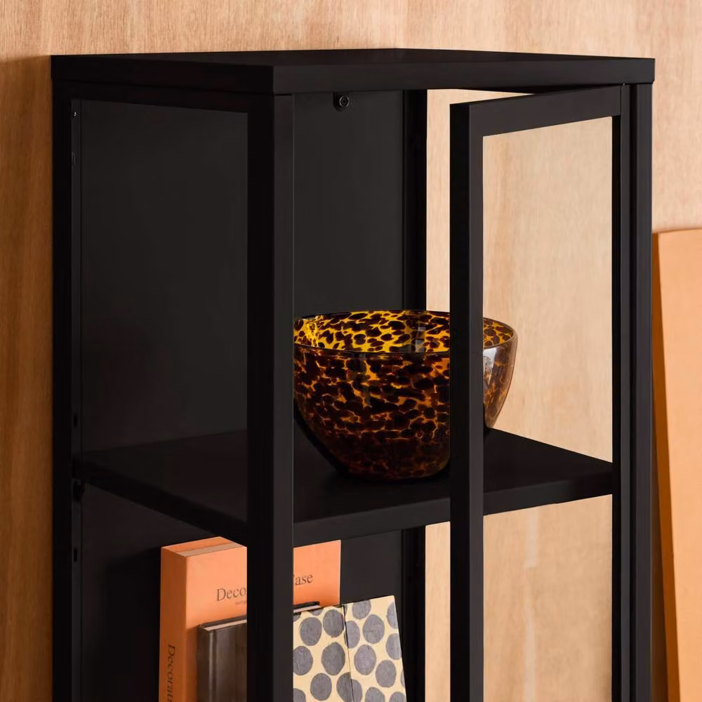 sweeek Industrial Sideboard and Steel and Tempered Glass Display Cabinet with 1 Door in Black, W/D/H: 160 x 35 x 40 cm – 3