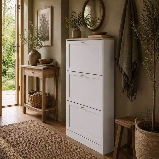 Wyld Haus White Matt 3 Drawer Tilt Out Shoe Cabinet W/D/H: 60 x 23.5 x 115 cm – 1