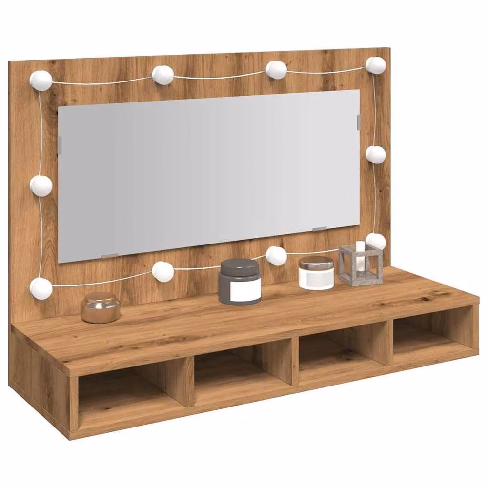 Berkfield Home LED Mirror Cabinet in Artisan Oak Brown, W: 90 cm, D: 31.5 cm, H: 62 cm – 1