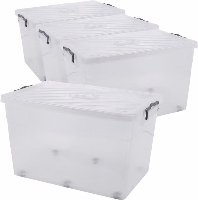 URBNLIVING Transparent Plastic Storage Box with Lid and Stackable Design, White, W/D/H: 60 x 40 x 36 cm