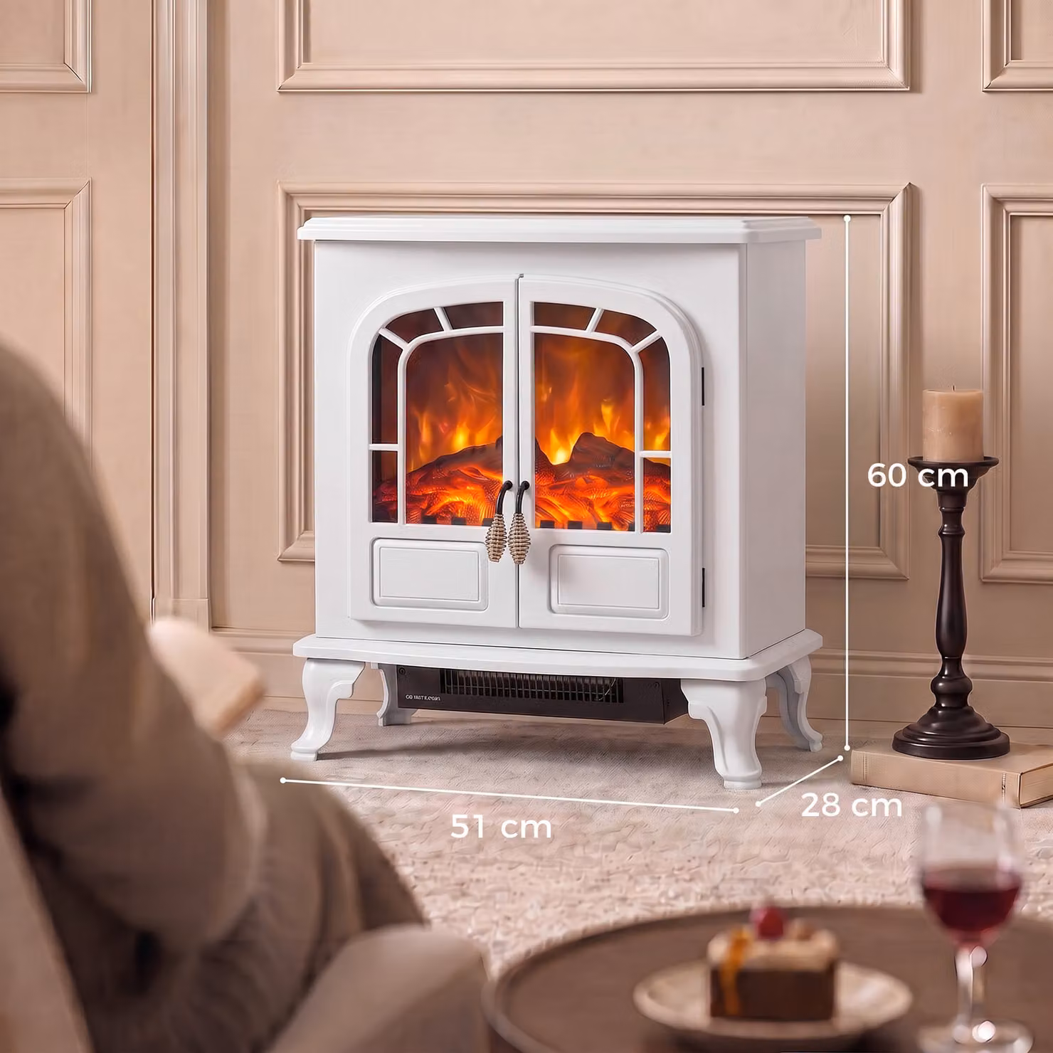 HOMCOM Freestanding Electric Fireplace Stove Heater with LED Flame Effect in White – 3