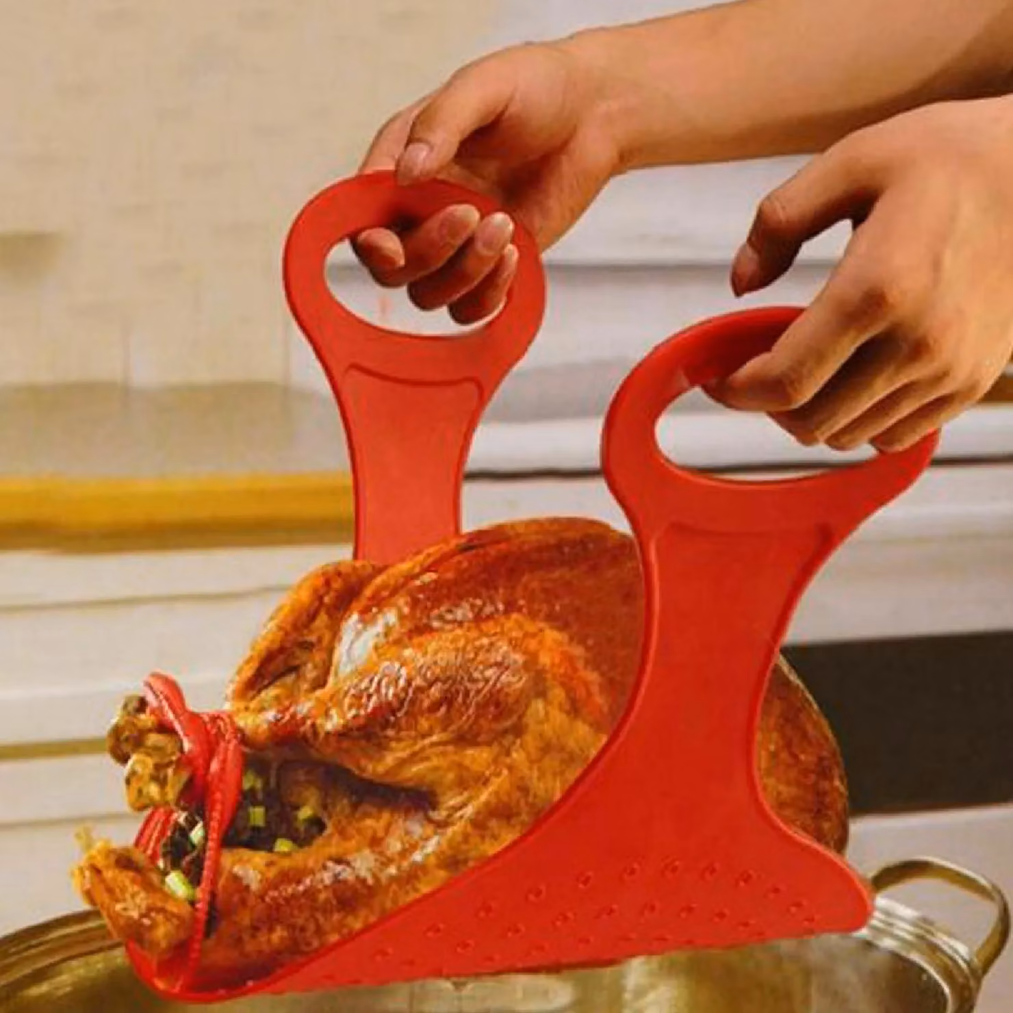 Gr8 Home Reusable Non Stick Silicone Chicken and Turkey Meat Lifter Turner in Red – 2