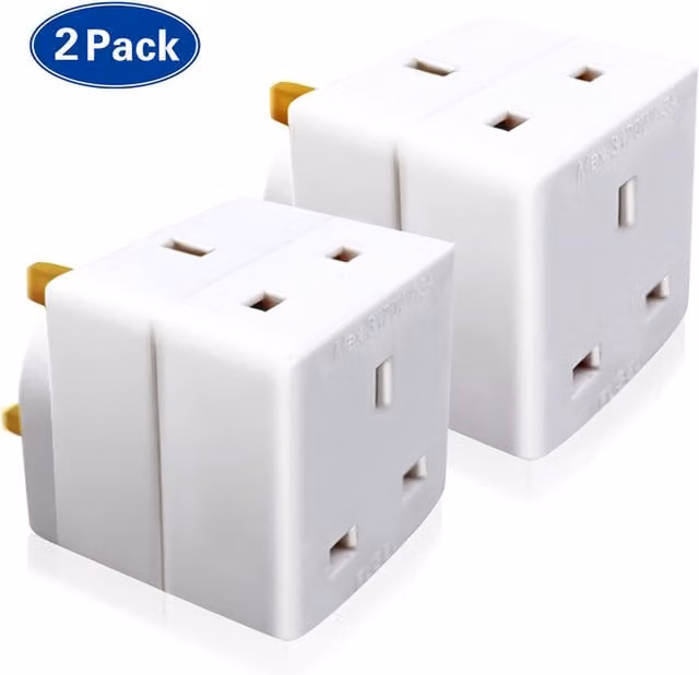 Livingandhome 2 Way UK Plug Adaptor Double Socket in White