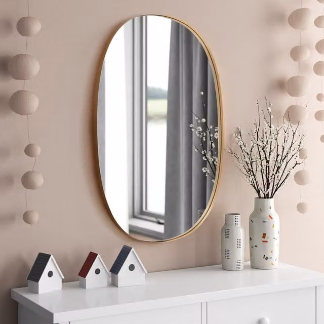 Livingandhome Oval Explosion-Proof Wall Mirror with Gold Metal Iron Frame