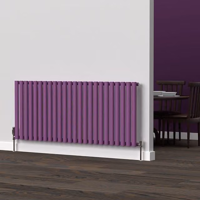 Lux Heat Oval Horizontal Coloured Radiator in Pretty Plum Purple, W: 1440 mm, H: 600 mm
