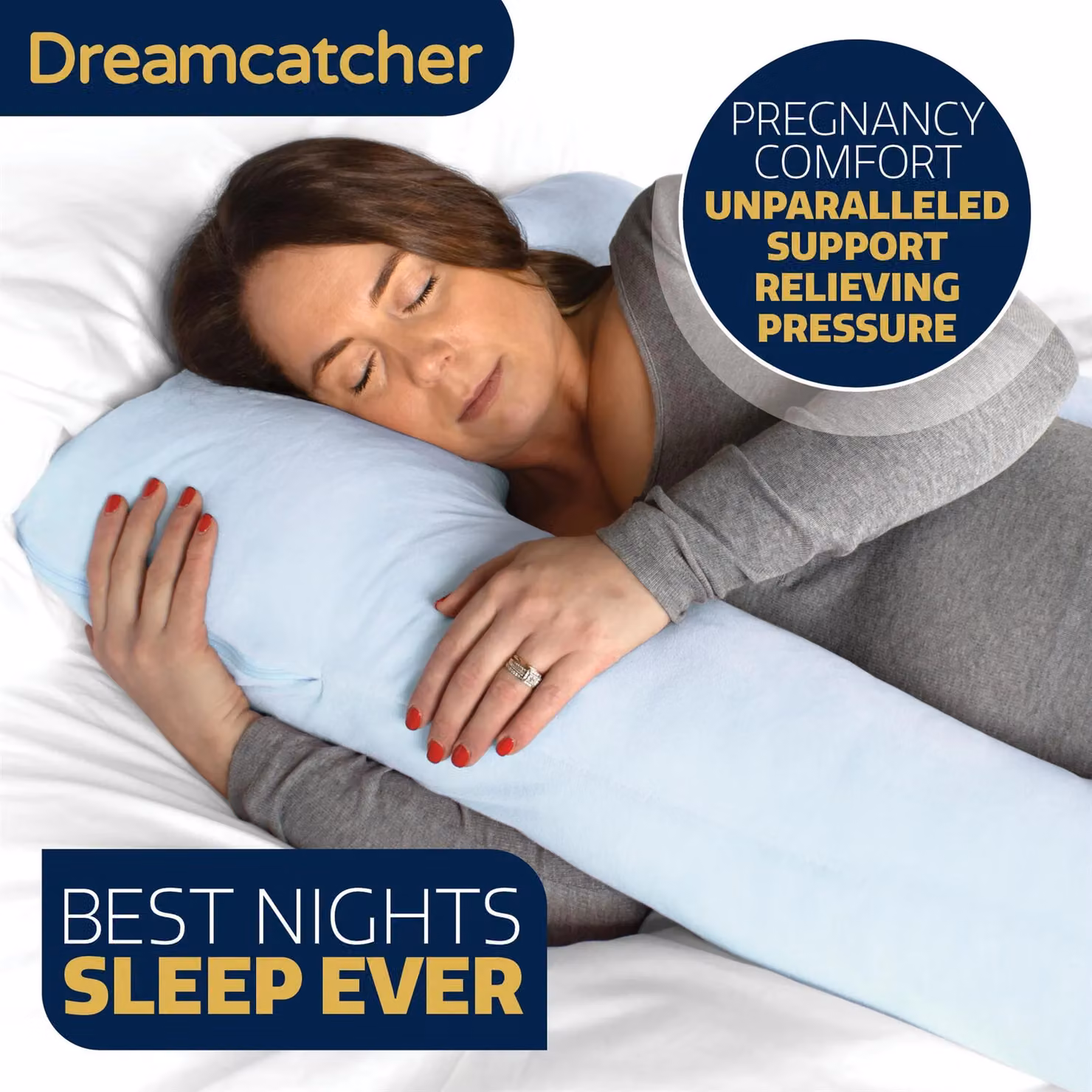 Dreamcatcher U-Shaped Maternity Support Pregnancy Pillow in Blue Micro Fleece – 4