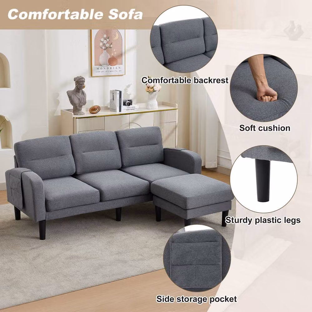 FENCHILIN Modular L-Shaped Sectional Sofa with Matching Ottoman in Grey Fabric – 4