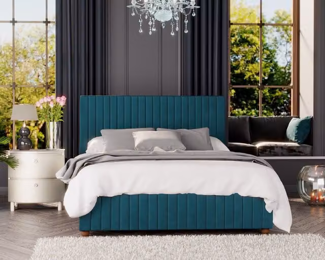 Laurence Llewelyn-Bowen Estella Petrol Velvet Fabric Upholstered Ottoman Bed with Lift Up Base