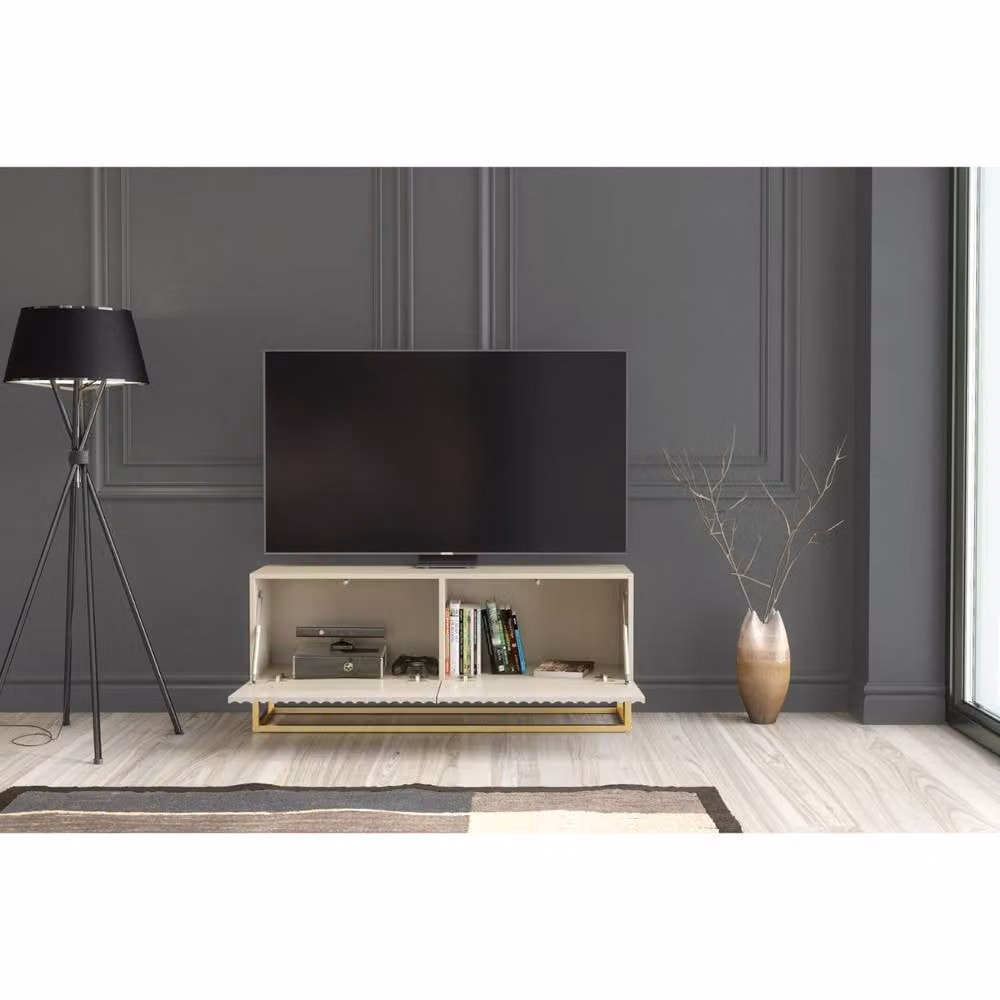 Mex Furniture LTD Ripple TV Unit in Cashmere Warm Beige Taupe with Gold Finish, W: 100 cm, H: 45 cm, D: 35 cm – 2