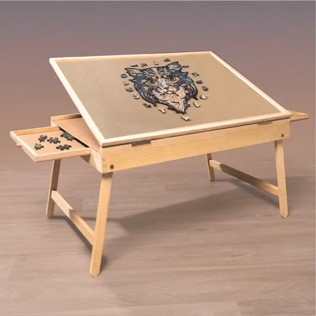 Gr8 Home Jigsaw Puzzle Table Easel with Folding Legs and 2 Drawers, Brown