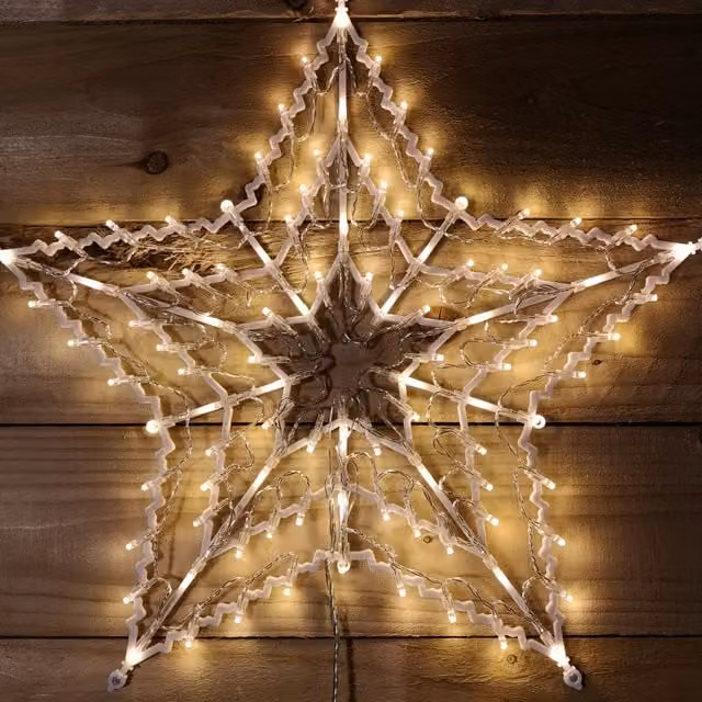 Samuel Alexander Beige Geometric Star Window Light with 100 Warm White LEDs for Indoor and Outdoor Christmas Decorations, 50 cm – 1