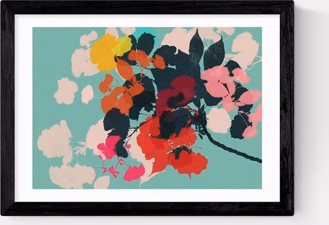 East End Prints Modern Cherry Blossoms Floral Framed Botanical Art in Black and Multicolour