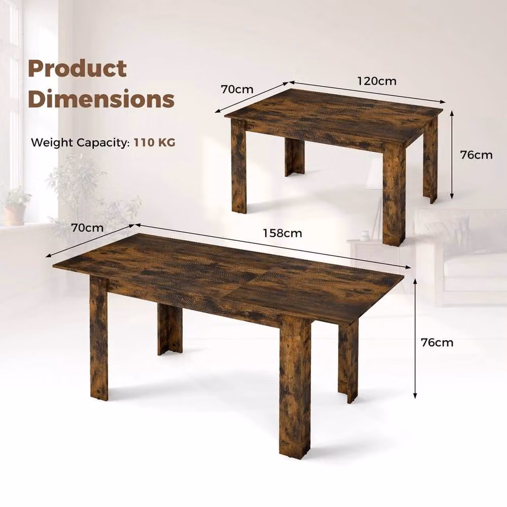 VOGREX Modern Height Adjustable Kitchen Dining Table in Brown Wood with 110kg Max Load – 2