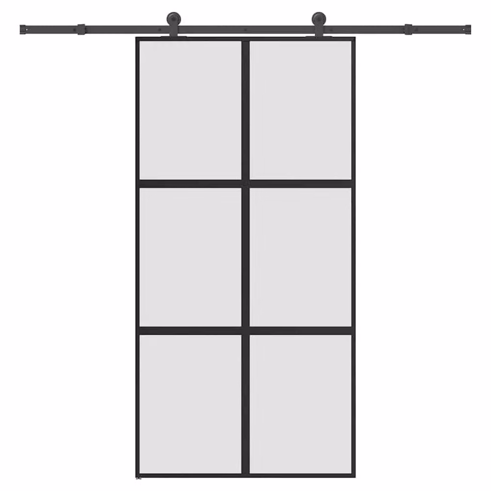 Berkfield Home Modern Sliding Door with Hardware Set in Black, Tempered Glass and Aluminium, W: 102.5 cm, H: 205 cm – 2
