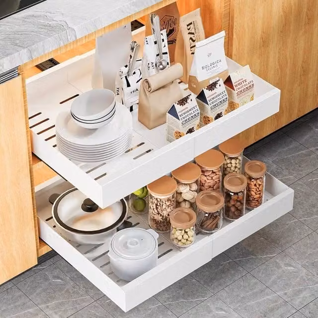FORGEVIO 2x Extendable Pull Out Cabinet Organisers in White – 1