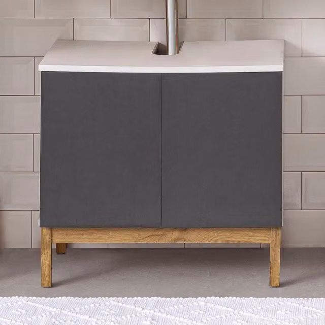 Mirza Corner Cabinet with Hinged Doors in White, Anthracite and Oak, Width: 56 cm
