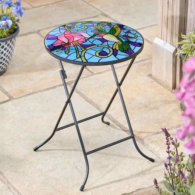 Marco Paul Hummingbird Outdoor Glass Bird Bath in Multicolour Floral Design