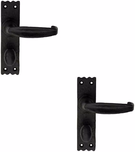 Loops 2x Pair Creased Style Lever Bathroom Handles with Slim Backplate, Black Antique, W: 156 mm x H: 38 mm