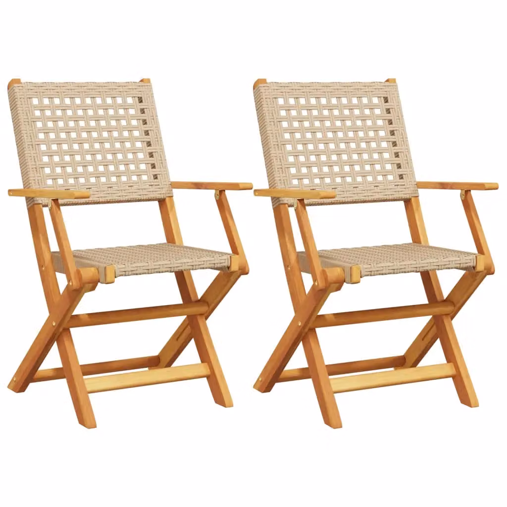 Berkfield Home Set of 2 Beige Garden Chairs in Acacia Wood and Poly Rattan – 2